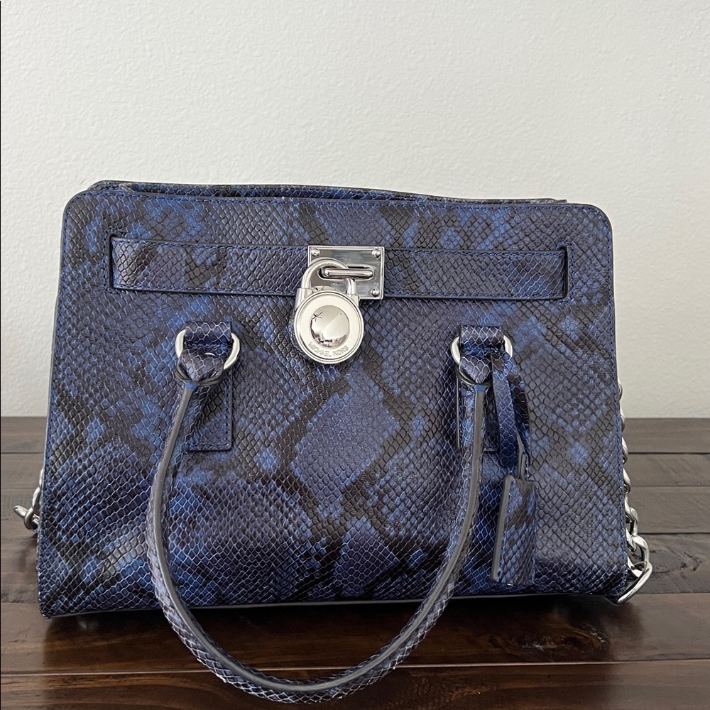 Michael Kors Hamilton Blue Python Snake Soft Leather - Picture 2 of 12